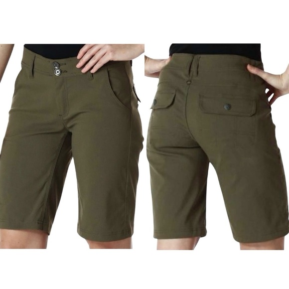 PRANA Halle Hiking Long Shorts Slate Green Olive Stretch Quick Dry Size 0 - Picture 1 of 13